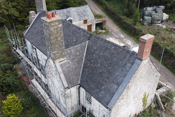 Aerial view of new roof on North Wales farm house